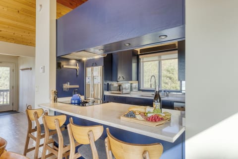 Barstool seating in the kitchen.