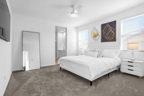 Master suite with King bed, latex mattress, down pillows, 65-inch Smart TV