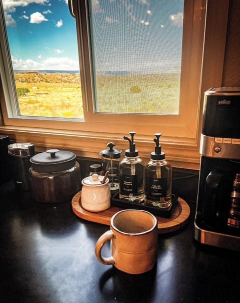 Coffee station w different types of coffees & teas, drip machine & French press