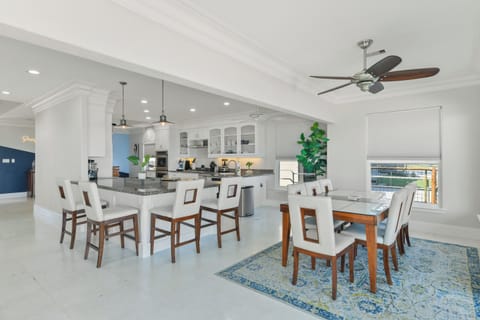 Dining table and kitchen bar area