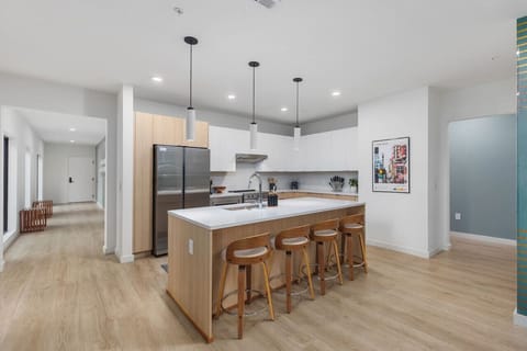 This kitchen features ample bar seating for casual dining and socializing.