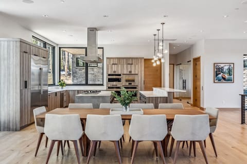 The dining table seats 10