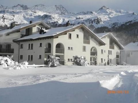 Exterior view winterView of the house with the balcony