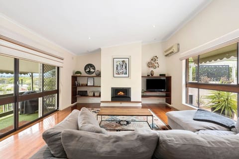Living with fireplace and views