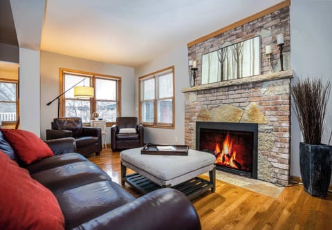 Living space with gas fireplace, and Smart TV