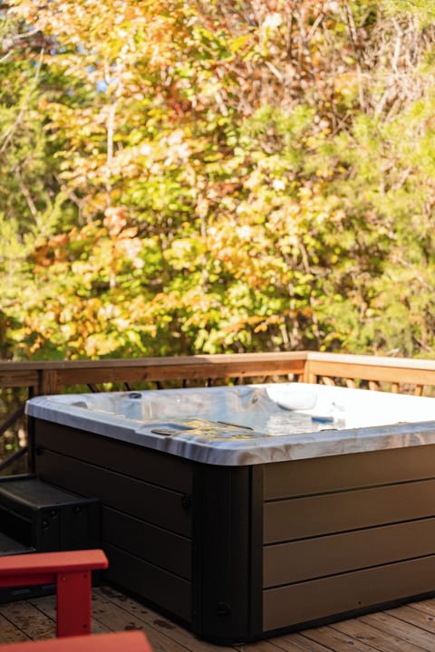 Back porch with 6 person hot tub