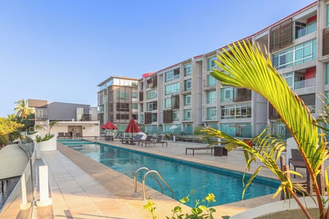 Relax in the pool area.