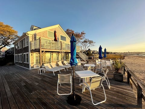 One of the two huge communal decks right on the beach for the Nauti Pearl.