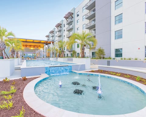 Enjoy the splash fountain, perfect for kids and adults to cool off in a fun, interactive way.
