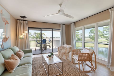 Waterfront Living and Dining Areas -Spectacular Views! - Lakefront Living and Dining Area Overlooking  Choctawhatchee Bay and Links Golf Course!