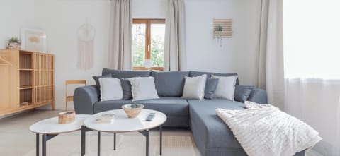 Our living area with our comfortable sofa bed 