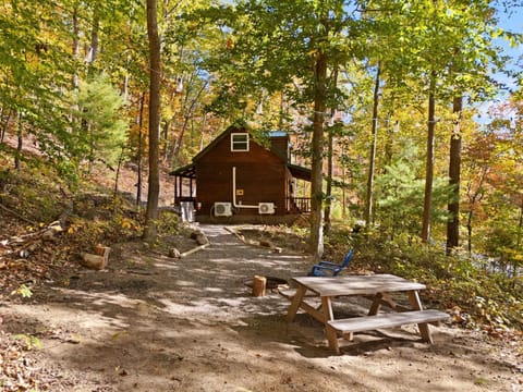 Cozy cabin retreat surrounded by vibrant autumn woods