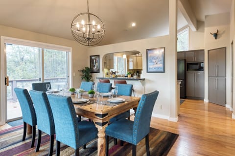 Dining area seats 8.