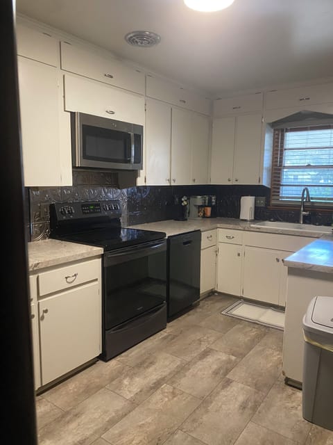 Kitchen w new fridge and kuerig