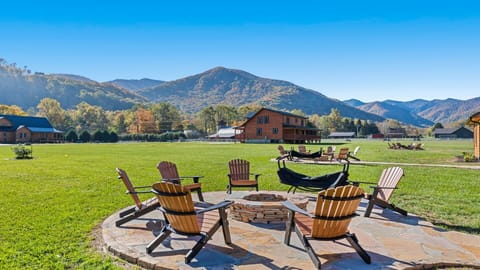 Gather around the fire pit and enjoy the scenic mountain view with friends.