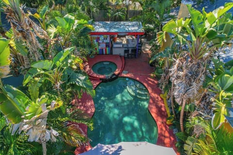 Aerial view of the private pool and jacuzzi area.