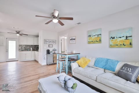 Enjoy an open floor plan with a bright living room, kitchen and dining area.