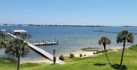 Aerial view of the sound access, fishing dock and relaxing area.