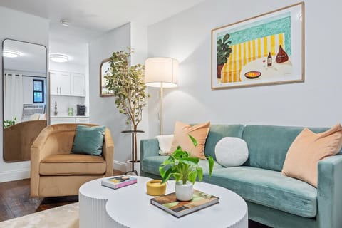 Bright and airy living room area with vibrant decor