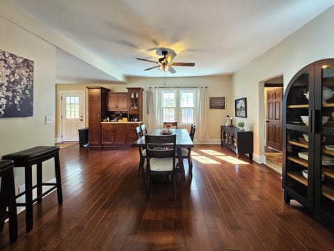 The dining room has room for a family meal or games