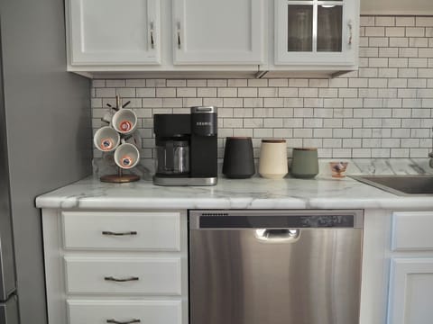 Coffee bar with K-Cups, grounds, and everything you need.