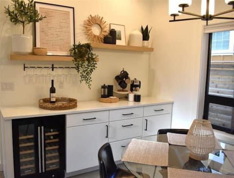 The bar can easily be used as a buffet for serving your meals.