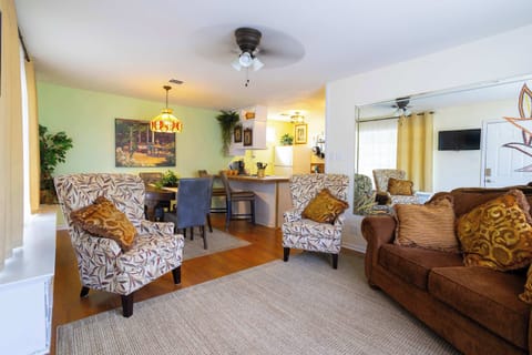 Curl up in the breezy living room & stream your favorites on the smart TV