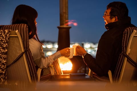 Slow evenings by the fire pot.....where comfort, meets waterfront serenity. 
