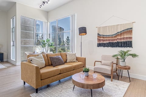Relax in a bright, spacious living room.
