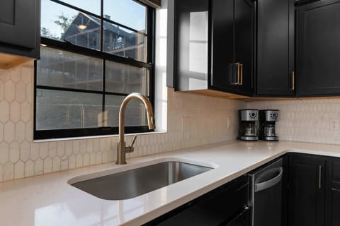 Gorgeous, modern kitchen design with a large sink and polished finishes 