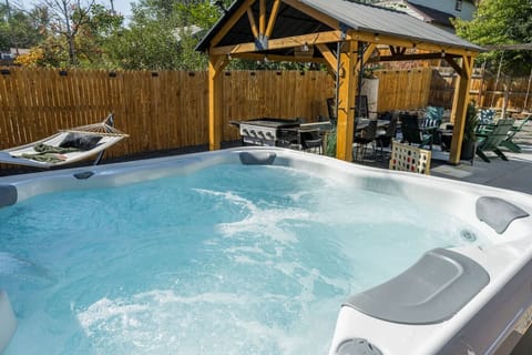 Private hot tub escape after exploring.