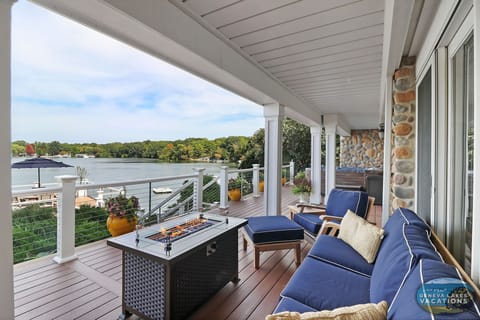 Cozy seating with firepit lakeside!