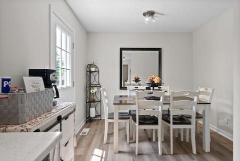 Seating for 6+ enjoy your meals at the large dining table and chairs offered in this perfectly equipped home with high speed wi-fi.