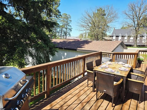 Gas grill and fire feature for warmth/ambiance 