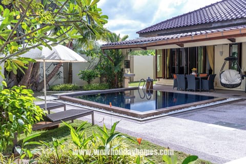 Private Swimming Pool with Seating Areas and Outdoor Shower
