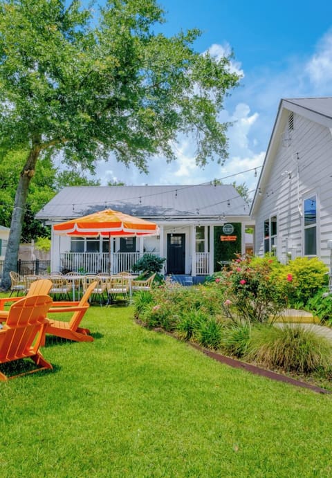 The gated courtyard and ten person gathering table