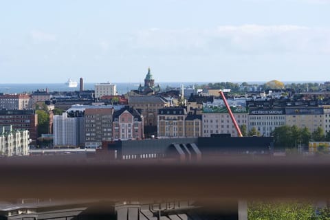 You can see a good 180 degrees from the balcony, all the way from Kalasatama to the Parliament building.  There's always something to watch either on the land, in the sea or in the air. Don't forget your camera!