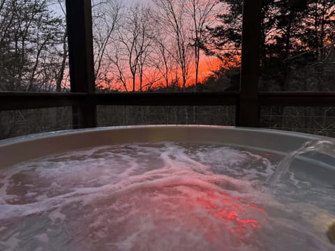 Lower level outdoor 6 person hot tub with outdoor TV 