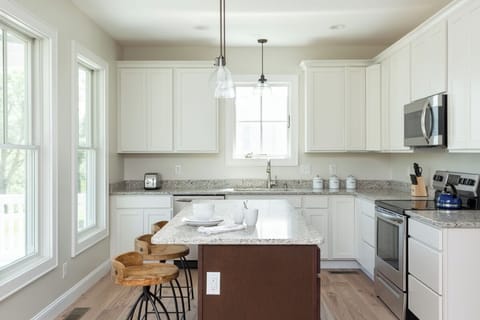 Stocked kitchen makes it easy to cook meals.