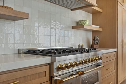 A fully equipped chefs kitchen with high end appliances and accessories