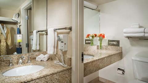 Start your evening routine with a spacious mirror and vanity.