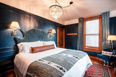 King bed with custom velvet headboard