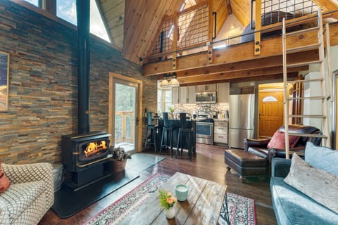 Lofted A-frame design for a cozy atmosphere.