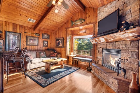 Kick back & relax in the living room with a fireside movie night