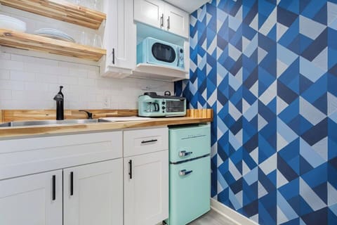 Kitchen with mini fridge, 3in 1 Breakfast station coffee, microwave