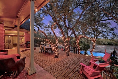 Fall in love with this gorgeous, evening view from the 900sf deck. The trees are wrapped in lights year-round and provide a cozy vibe.
