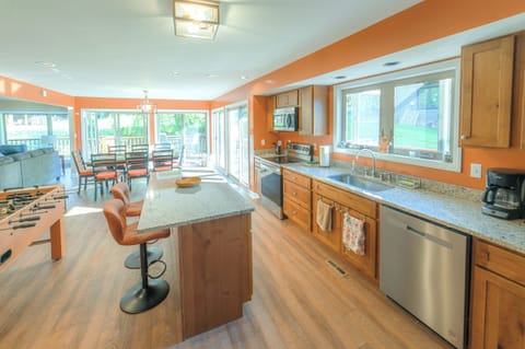 The island is perfect for meal prep and gathering.