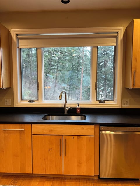 Sink looking over patio