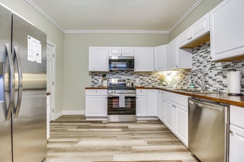 Kitchen | Central A/C & Heating | 2-Story Home