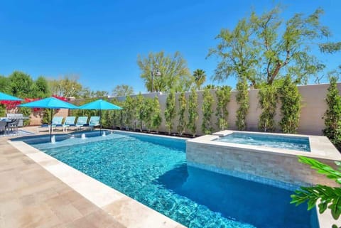 Spacious pool area with lounge seating